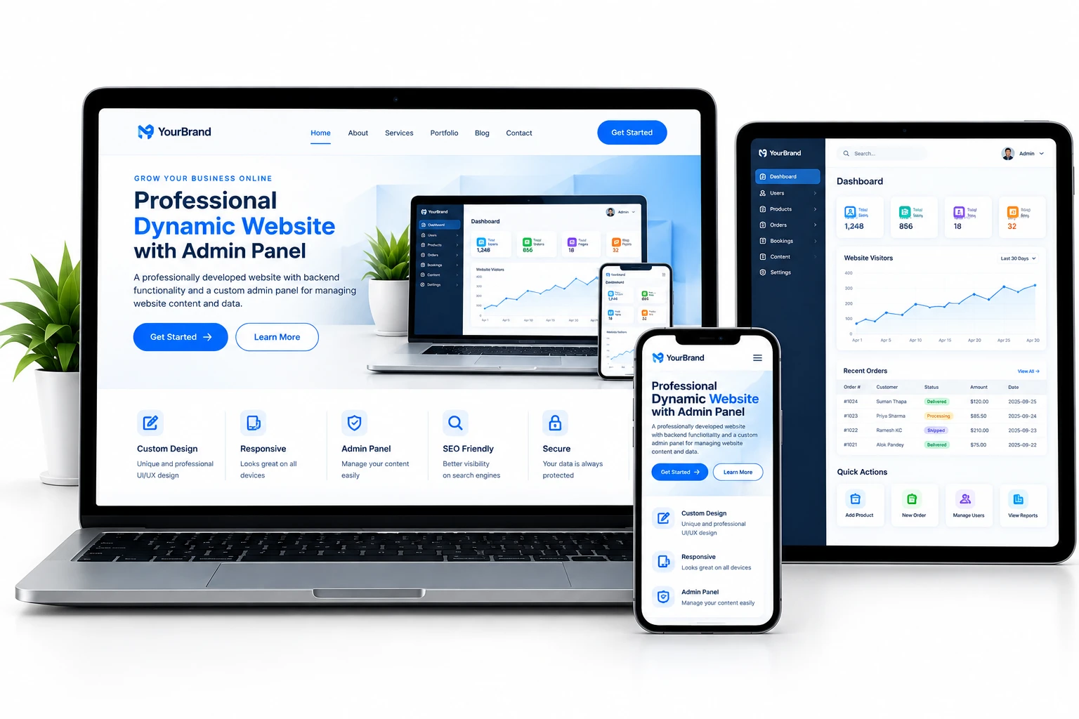 Intermediate Website Responsive Mockup with Admin Panel